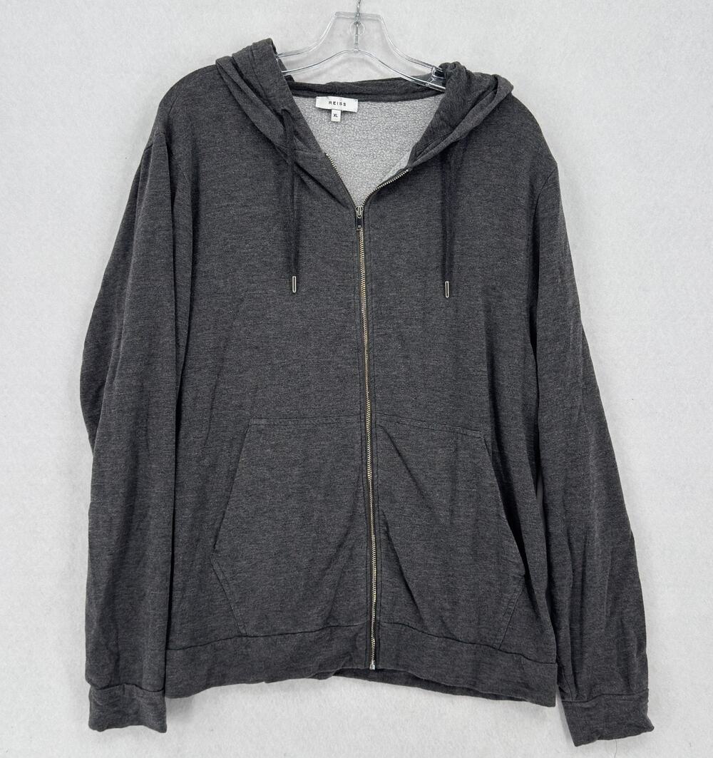 Reiss Mens Charcoal Gray Fleece Full Zip Long Sleeve Hoodie Sweatshirt Sz XL